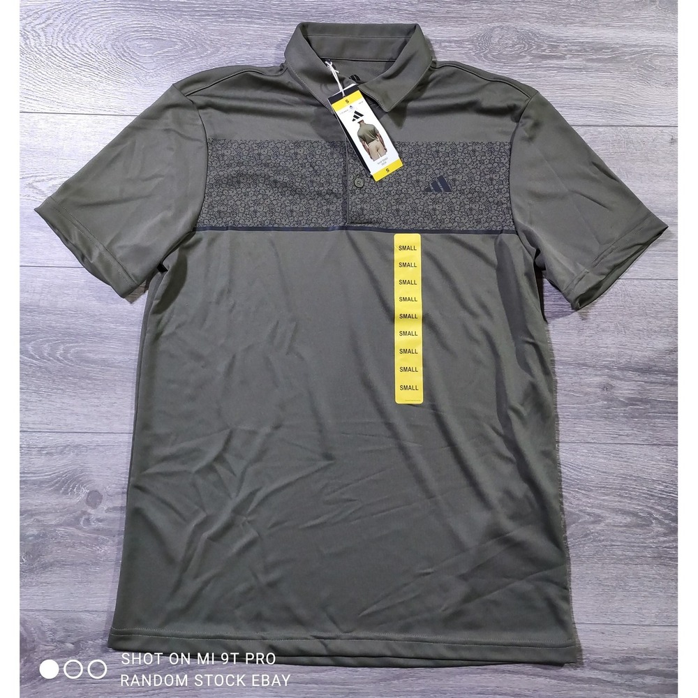 Adidas Mens Golf Polo Shirt Small Green Floral Chest Print KD9362 Short Sleeve